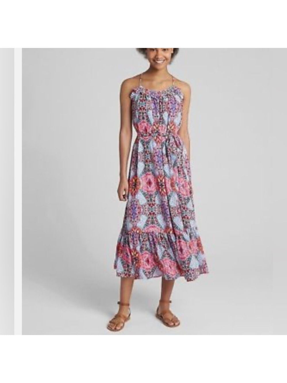 GAP Tiered Ruffle Print Cami Maxi Dress Sz XS (easily fits a small)